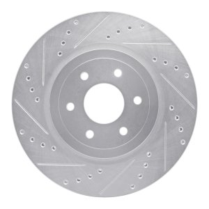 Nissan Pathfinder Brake Rotor (1) - Front Left - R1 Concepts - Drilled & Slotted - Silver - `08-`11